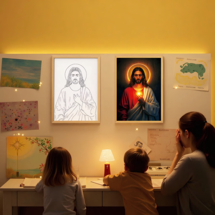Picture of Jesus Lamp Light,The Jesus Lamp Wall Art,“I'm Always with You” 4D LED Christ Frame Light,LED Painting Inspiring Jesus Decorative Lights,Three-Color Adjustable Miracle Lamp for Home,Prayer Room,Church