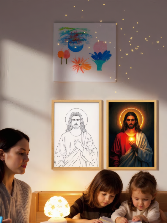 Picture of Jesus Lamp Light,The Jesus Lamp Wall Art,“I'm Always with You” 4D LED Christ Frame Light,LED Painting Inspiring Jesus Decorative Lights,Three-Color Adjustable Miracle Lamp for Home,Prayer Room,Church