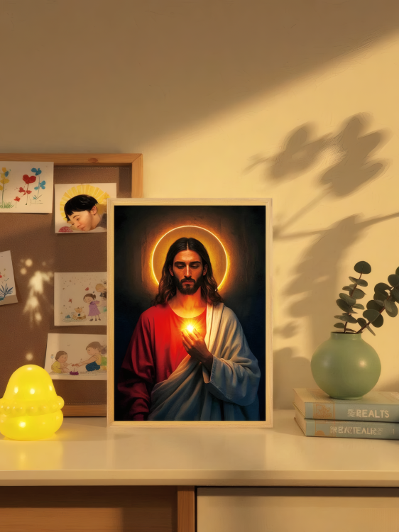 Picture of Jesus Lamp Light,The Jesus Lamp Wall Art,“I'm Always with You” 4D LED Christ Frame Light,LED Painting Inspiring Jesus Decorative Lights,Three-Color Adjustable Miracle Lamp for Home,Prayer Room,Church